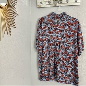 Tropical Baby Blue button up with Tropical print